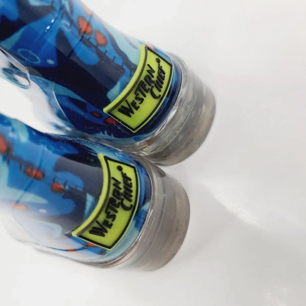 Western Chief Boy‎ Blue Shark Chase Lighting Rubber Handle Pull On Rain Boots 6
